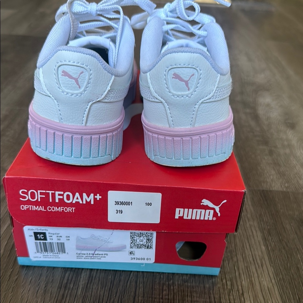 Puma White and Pink Platform Sneakers - Carina 2.0 Gradient PS -Kids US size 1 - Picture 2 of 5